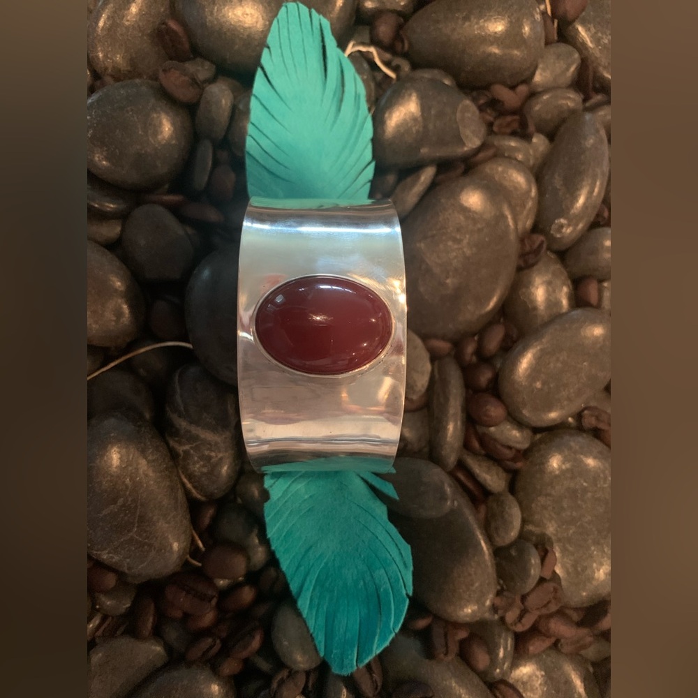 Sterling Silver Cuff Bracelet with Red Stone